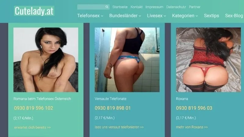 Übersicht der Telefonsex-Kategorien auf Cutelady.at
